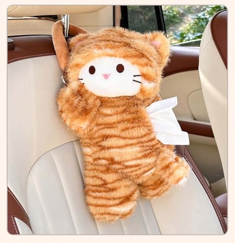 Tissue Box Cover Plush Tissue Box Holder for Car, Home, Decorative Holder/Organizer for Bathroom Vanity Countertop, Nightstands, Office Desk-Orange Cat - color: Orange Cat