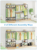 Ulif E11 Heavy-Duty Garment Rack, Metal Freestanding Clothes Rack and Closet Storage Organizer System with 8 Shelves and 4 Hanger Rods, (73.2-97.6)" W x 14.5" D x 71.2" H, Load 1034 LBS, Black - color: Black