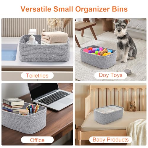Small Storage Baskets for Organizing, Woven Storage Bins for Shelves, Gift Basket Empty, Cute Decorative Closet Organizer, Baby Rope Basket, Dog Toy Storage, 13.2x8.2x5.2”, 3Packs Mixed Gray - color: Mixed Gray, size: M