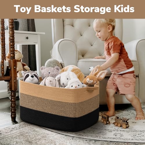 Goodpick Large Blanket Basket 22" x 17" x 12" Wicker Laundry Baskets for Organizing, Decorative Woven Rope Basket for Living Room Bedroom, Rectangle Toy Storage Baskets for Kids - color: Gradient Black, size: 22"L x 17"W x 12"H