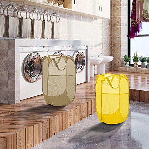 Mesh Popup Laundry Hamper, Foldable Laundry Basket Clothes Hamper for Home, Apartment, College Dorm or Travel, Collapsible for Storage, Beige - color: Beige