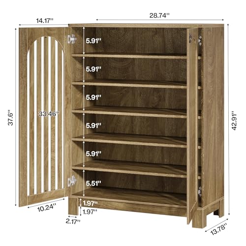 Tribesigns Shoe Cabinet with Shutter Doors, 6-Tier Shoe Storage Cabinet, Entryway Shoe Rack Organizer with Adjustable Shelves for Living Room, Hallway, Natural Wood - color: Wood Color