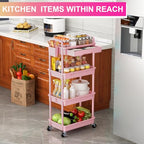 Goovilla 4 Tier Rolling Utility Cart Organizer with Removable Drawer, Stable and Sturdy Pink Rolling Storage Carts with 2 Lockable Wheels for Bathroom, Kitchen, Snack, Craft, Makeup, Baby Essentials - size: 4 Tier, style: Pink