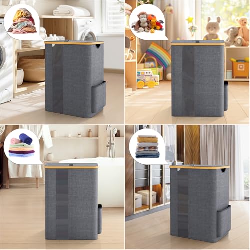 BlissTotes Laundry Basket with Lid, 80L Clothes Laundry Hamper with Handles and Removable Laundry Bag, Breathable Design Hamper with Lid for Bedroom, Bathroom, Dorm, Laundry Room - Light Grey - color: Light Grey, size: 80L