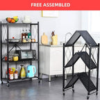 Kitchen Garage Metal Shelves, Storage Shelves Organizer, Foldable Metal Shelving, Closet Shelving Unit, 28" W x 14" D x 50" H Bakers Rack Microwave Stand, Plant Stand with Wheels (4-Tier Shelf) - color: 4-tier Shelf