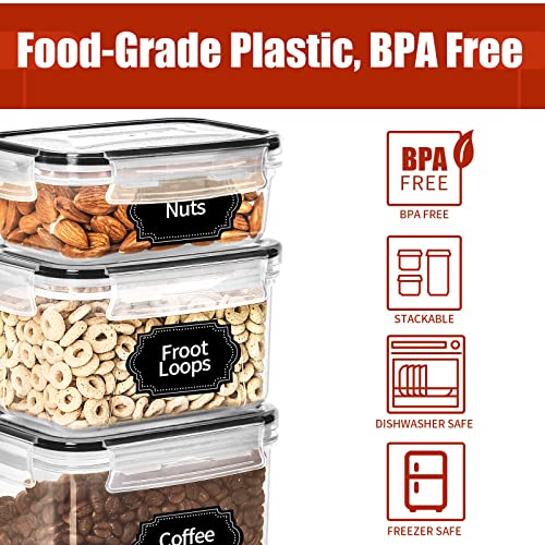 PRAKI 30 Pack Airtight Food Storage Containers for Kitchen Pantry Organizers and Storage, Plastic Kitchen Storage Canisters with Lids,Cereal, Flour & Sugar Containers - Labels, 6 Spoon & Marker - color: Black-30 Piece