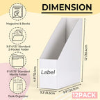 EXYGLO 12 Pack White Magazine File Holder, Cardboard Magazine Rack with Label, Foldable Storage Organizer Box for Book, Documents, 9.9x3.3x12 Inches - color: White