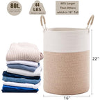 80L Extra Large Laundry Hamper Basket Tall Woven Rope Clothes Hamper Blanket Basket for Living Room Bathroom Bedroom Brown 16"L x 16"W x 22"H - color: Brown1, size: Extra Large (80L)