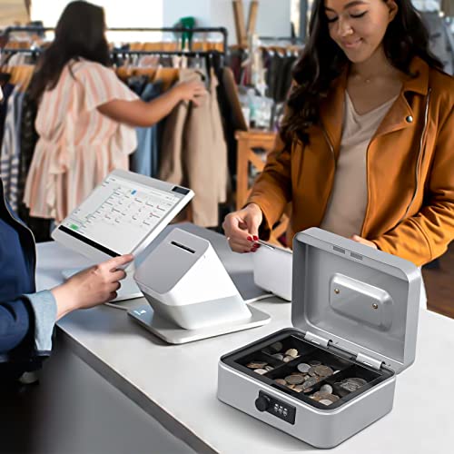 KYODOLED Cash Box with Combination Lock,Safe Metal Box for Money,Storage Lock Box with Money Tray,7.87"x 6.30"x 3.54" Lightgrey Medium - color: Lightgrey, size: Medium