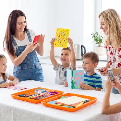 Maitys 15 Pcs Flat Plastic Trays 16.1 x 11.8'' Sensory Storage Paper Tray Stackable Classroom Bins for Office Home Organizer Crafts Supplies(Orange) - color: Orange