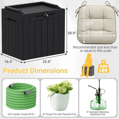 Greesum Outdoor Storage Box 31 Gallon Storage Box with Lid for Patio Furniture, Garden Tools, Pool Supplies, Waterproof and UV Resistant, Lockable, Dark Black - color: Dark Black, size: 31 Gallon