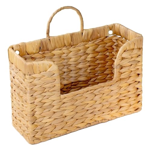 Magazine Holder Wall Basket Water Hyacinth Woven Mail Organizer, Wicker Wall Hanging Baskets for Magazines, Letters & Storage Decorative Mail Holder, Magazine Rack, Hanging Basket 11.8x4.3x7.9 Inch - color: Water Hyacinth