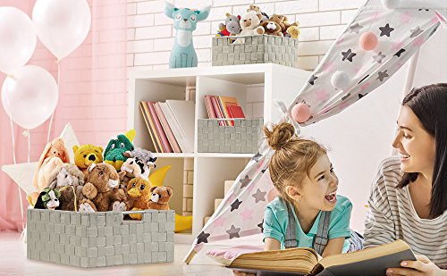 Sorbus Storage Box Woven Basket Bin Container Tote Cube Organizer Set Stackable Storage Basket Woven Strap Shelf Organizer Built-in Carry Handles (Beige) - color: Beige