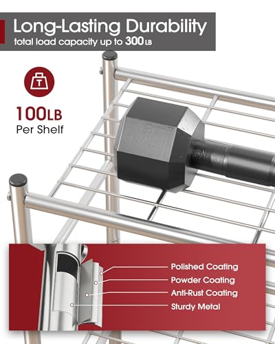 Sakugi Storage Shelves - 3 Tier Shelf Organizer, Sturdy Metal Shelving with Adjustable Leveling Feet, Space-Saving Shelves Organizer for Pantry, Laundry, Kitchen (18" x 12" x 30", Silver) - color: Silver, size: 18.0W x 12.0D x 30.0H (3T)