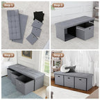 43''W Storage Ottoman Bench with 3 Drawers, Folding Ottoman Foot Rest with Storage, baul para habitacion, Entryway Bench, End of Bed Bench, Grey - size: 14.5"D x 43.3"W x 15"H