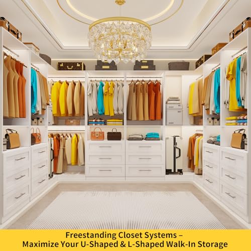 Closet System with 9 Drawers, Corner Closet Organizer System with 9 Hanging Rods Walk in Wooden Modular Closet Storage System L-Shaped 4 Sets, 2800+ Lbs Capacity White - color: Cl07090909