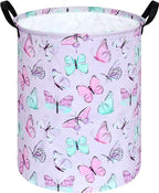 KUNRO Kids Laundry Hamper Clothes Gift Basket Storage Laundry Baskets Organizer Bin with Handles for Nursery Room (Purple Butterfly) - color: Purple-Butterfly