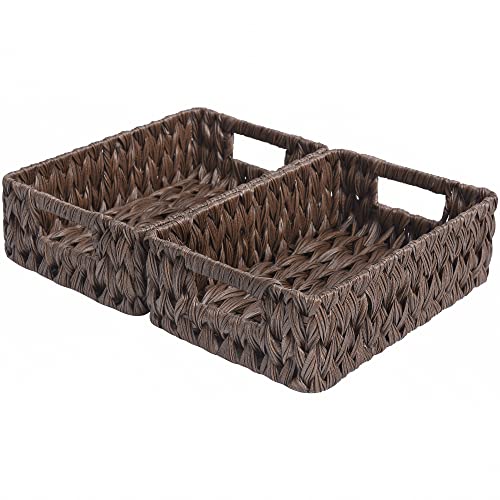 GRANNY SAYS Wicker Baskets with Handles,Small Woven Basket for Storage, Waterproof Storage Basket Organizer,Decorative Storage Boxes for Organing Pantry,Brown Basket,2-Pack,11 1/4''L x 7 1/2''W x 3 1/2''H - color: Brown, size: 11 ¼"L x 7 ½"W x 3 ½"H