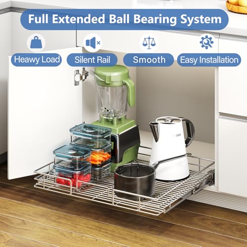 ROOMTEC Pull Out Cabinet Organizer, Cabinet Pull Out Shelves 25½" W x 21½" D, Heavy Duty Cabinet Drawers Slide Out Kitchen Cabinet Organizers Storage Shelf - color: 1 Tier, size: 25½"W x 21½"D