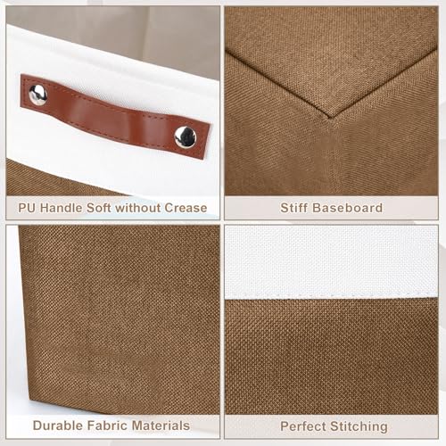 Bagnizer Storage Bins Large Fabric Storage Baskets for Shelves 3 Pack, Decorative Linen Closet Baskets with Handles for Organizing, Shelf, Clothes, Home, Office, 15x11x9.5Inches (Brown&White) - color: Brown / Off-White, size: Large -15"x11"x9.5"