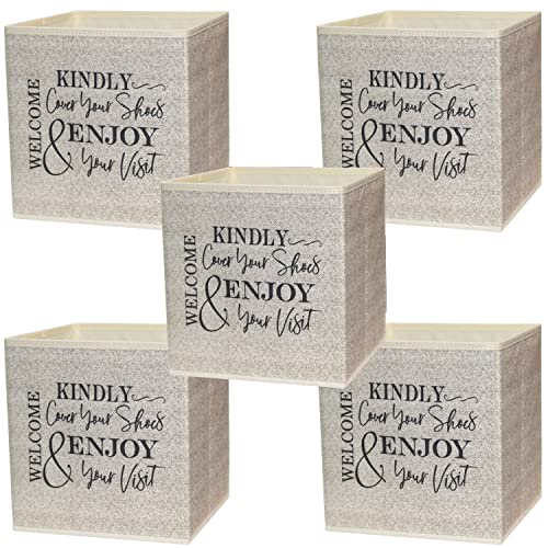 Life Charge Shoe Covers Box - Real Estate Open House Supplies for Realtor Listings. Shoe Cover Holder for Home asks to Please Cover Shoes - Fill with Shoe Booties - Indoor Use | 5 Pack Beige & Black - color: Beige and Black, size: 5