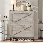 Maupvit Shoe Cabinet with 2 Flip Drawers, Freestanding Shoe Cabinet Organizer with Metal Legs, Shoes Storage Cabinet for Entryway, Narrow Shoe Rack Cabinet, Washed Gray - color: Washed Gray, style: 2-Drawers