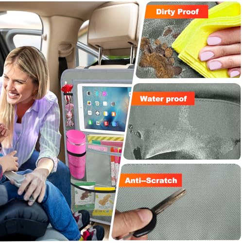 Car Backseat Organizer ，2 Pack Car Organizer Back Seat with 11" Tablet Holder, 10 Storage Pockets Seat Back Protectors Kick Mats for Kids Toddlers, Travel Accessories (Grey) - color: Grey, size: 2 Pack