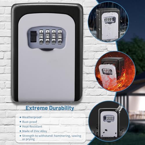 Key Lock Box for Outside - Sturdy and Durable Lock Box for House,5 Key Capacity Lockbox for Keys Outdoor,Waterproof Emergency Spare Lockbox with Resettable Code for Home,Garage,Airbnb - color: 1 pack-Grey