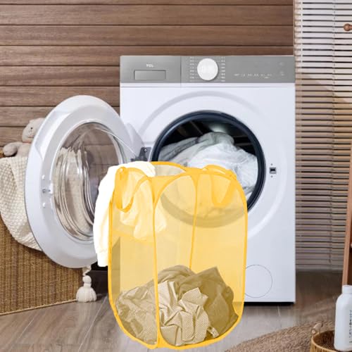 Mesh Pop up Laundry Hamper, Foldable Clothes Hamper Laundry Basket for Rooms, Apartment, College Dorm or Travel, Yellow - color: Yellow