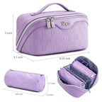 BOYATU Travel Makeup Bag for Women: Cosmetic Organizer Bag with Compartments - Leather Make up Bags Set of 3 (G-1-Purple) - color: G-1-Purple