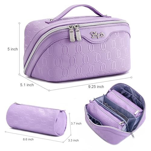 BOYATU Travel Makeup Bag for Women: Cosmetic Organizer Bag with Compartments - Leather Make up Bags Set of 3 (G-1-Purple) - color: G-1-Purple