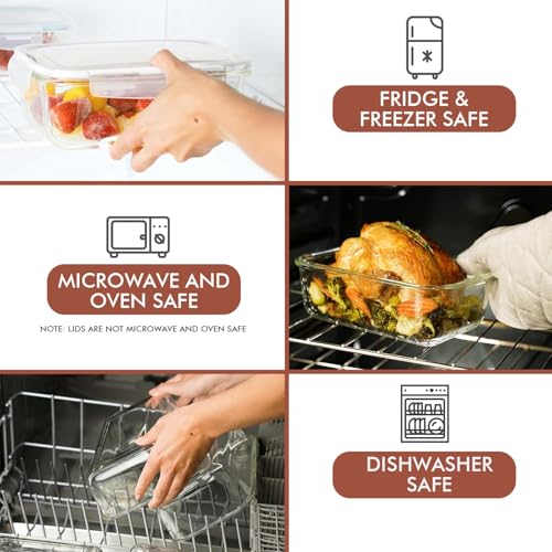 Razab 35 Pc Set Glass Food Storage Containers with Lids - Meal Prep Airtight Bento Boxes BPA-Free 100% Leak Proof (15 lids,15 glass & 5 Plastic Sauce/Dip Containers) - color: White