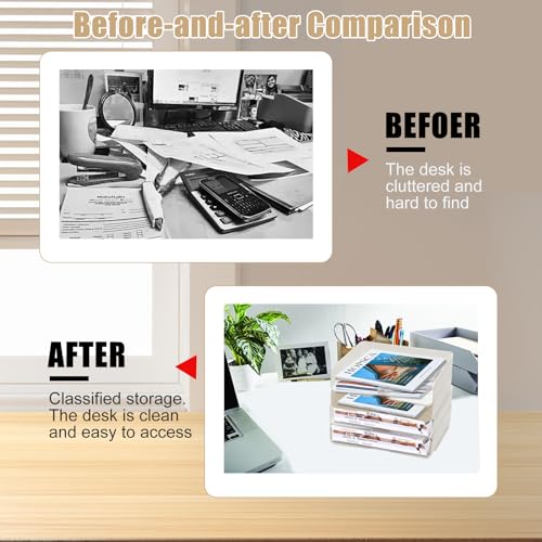 4 Tier Desk Organizer, Stackable Paper Tray Organizer for Document, Letter, A4 File Paper, Desk Accessories, Notes, Pens (White, 4 Pack) - color: White, size: 4 Count (Pack of 1)