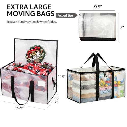Moving Bags Heavy Duty Extra Large, Alternative for Moving Boxes & Moving Supplies,Clear Storage Bins with Lids, Plastic Packing Tote, Storage Bags for Clothes with Handles & Zippers(Clear, 6 Pack) - color: Clear, size: 6 Pack