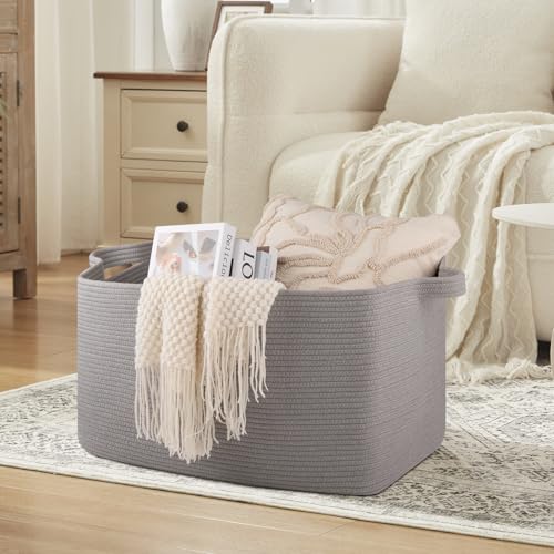 OIASKET Extra Large Blanket Basket, 24" x 16.9" x 14.2" Woven Storage Basket for Living Room, Rectangle Nursery Blanket Storage for Toys, Towels, Dirty Clothes (Light Grey) - color: Light Grey, size: 24"x16.9"x14.2"