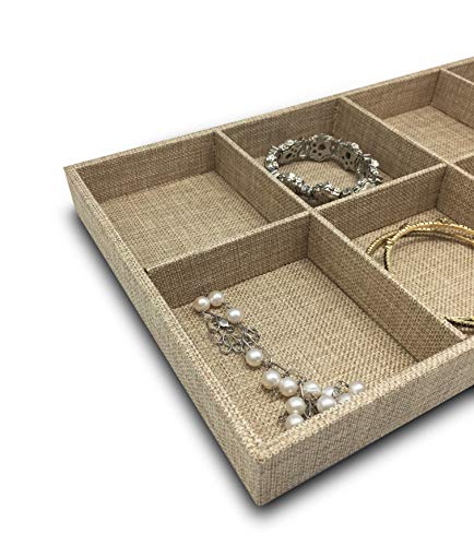 The Display Guys - Stackable Jewelry Tray and Organizer - for Drawers, Dressers, Store Display (8 Compartments, Beige Burlap) - color: Burlap Beige, size: 8 Compartments
