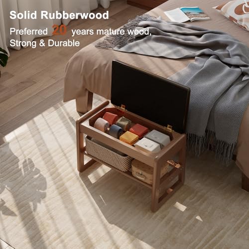 AQIMUELE Shoe Rack Bench,2 Tiers Shoe Bench with Storage with Flip-Top,Wood Shoe Rack for Entryway,Hallway（Dark Walnut Upholstered Seat,11.8" D x 23.62" W x 15.7" H） - color: Dark Walnut Upholstered Seat, size: 11.8"D x 23.62"W x 15.7"H