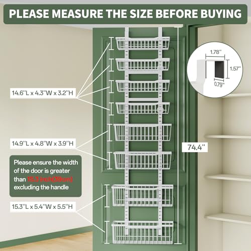 Eastherry Over The Door Organizer，8-Tier Over The Door Pantry Organizer with Adjustable Baskets，Metal Hanging Pantry Organizers and Storage for Kitchen, Back of Door Seasoning Rack (White) - color: White