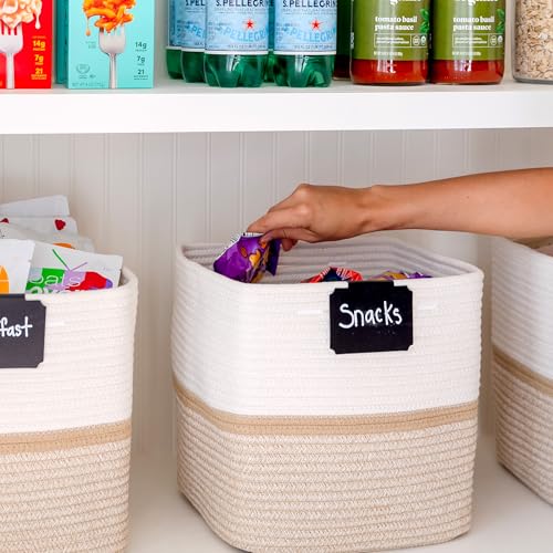 NaturalCozy Storage Cubes 11 Inch Cotton Rope Woven Baskets for Organizing, 3-Pack | Cube Storage Bin | Square Storage Baskets for Shelves Organizer, Classroom, Kids Toy Bins, Closet, Baby Nursery - color: Off White & Tan Brown & Mixed Tan Brown