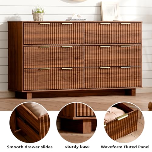 Ieejdn 54.72" Modern Chest of Drawer, 6 Deep Drawers,Clothes Organizer,Large Storage Cabinet for Living Room, Bedroom,Dresser TV Stand, Wood Drawer Organizer for Living Room, Hallway,Sepia - color: Sepia, size: 15.8"D x 54.7"W x 31.5"H (6 Drawers)