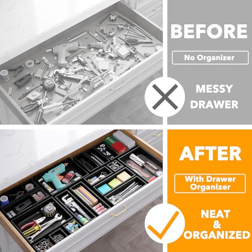 SpaceAid 21-Piece Bamboo Drawer Organizer Storage Boxes Set, Wood Tray Junk Drawer Organizers Multi-Use Divider Bins for Kitchen, Bathroom, Office Desk and Makeup Organization (21 Pack, Black) - color: Black