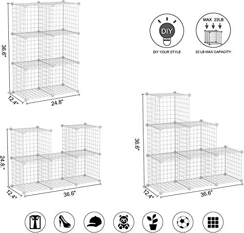 C&AHOME Wire Cube Storage, 6 - Cube Organizer Metal C Grids, Modular Shelves Units, Storage Bins Shelving, Closet Organizer, Ideal for Home, Office, Living Room, 36.6”L x 12.4”W x 36.6”H White - color: White, size: 6 Cube