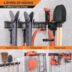 Garden Tool Organizer Wall Mount, 48 inches Tool Storage Rack with Adjustable Hooks, 600lbs Adjustable Heavy Duty Metal Hooks, Yard Shed Rack Holder System Hanging Rake Broom Mop, Father's day gifts - size: 48"