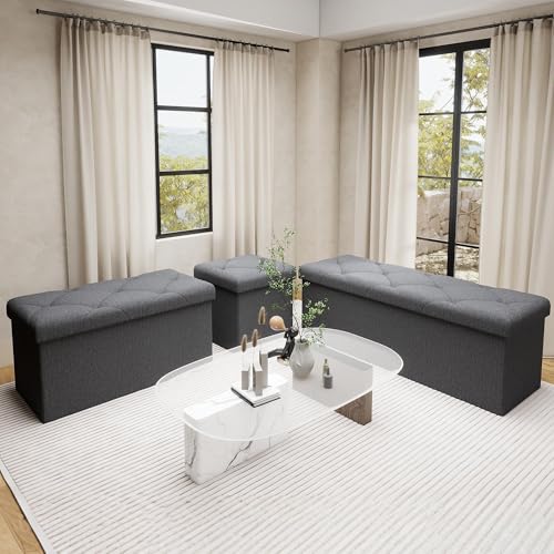 43 inch Storage Ottoman Bench, 30 inch Folding Storage Bench Ottoman, for Bedroom, Living Room, and Utility Room, Grey - size: 30"D x 43"W x 15"H