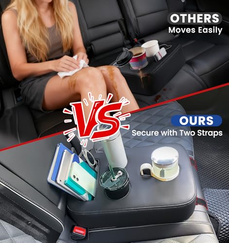 Upgraded Car Cup Holder with Dual Secure Straps, Back Seat Cup Holder for Car, PU Leather Truck Cup Holder, Boat Tray Organizer for Trucks, Minivans, SUVs, RVs, Holds Coffee, Snacks, Cell Phone - color: Dual Secure Straps