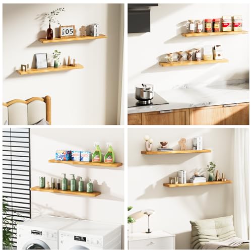 Floating Shelves for Wall Rustic Farmhouse 36 Inch Floating Shelf Bathroom Wooden Shelves for Wall Mounted Live Edge Pine Shelf with Unique Natural Grain for Living Room Bedroom Kitchen (Natural) - color: Natural, size: 36 inch - 2pcs