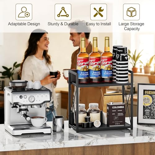 Giikin Kitchen Countertop Organizer, 2 Tier Coffee Bar Organizer, Black Spice Rack for Counter, Kitchen Counter Shelves, Particleboard, Large Size (15.8" L x 7.9" W x 15.8" H), Black - color: Black, size: Large