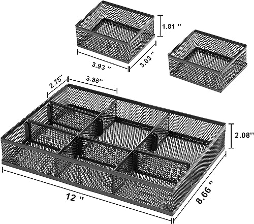 Marbrasse 3 Pack Desk Drawer Organizers with 9 Adjustable Compartments for Makeup, Office Supplies & Accessories (Black) - color: 2Pack-Black Drawer Organizer