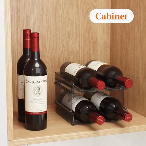 Lifewit Plastic Stackable Wine Rack for refrigerator, Cabinet, Countertop,Wine Bottle Holder, Water Bottle Organizer for Fridge, Pantry, Black, Hold 4 Bottles - color: Black, size: 4-bottle