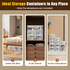 24 Pack Shoes Storage Boxes - Clear Plastic Foldable Stackable Shoe Organizer Containers Bins Holders for Closet Bedroom Small Space, 33x23x14 cm